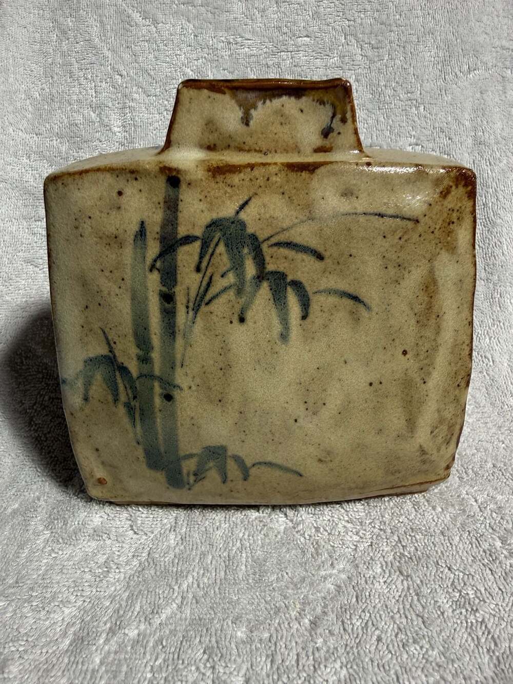 Vintage Japanese Mino Ware Hand-painted Bamboo Pottery Vase